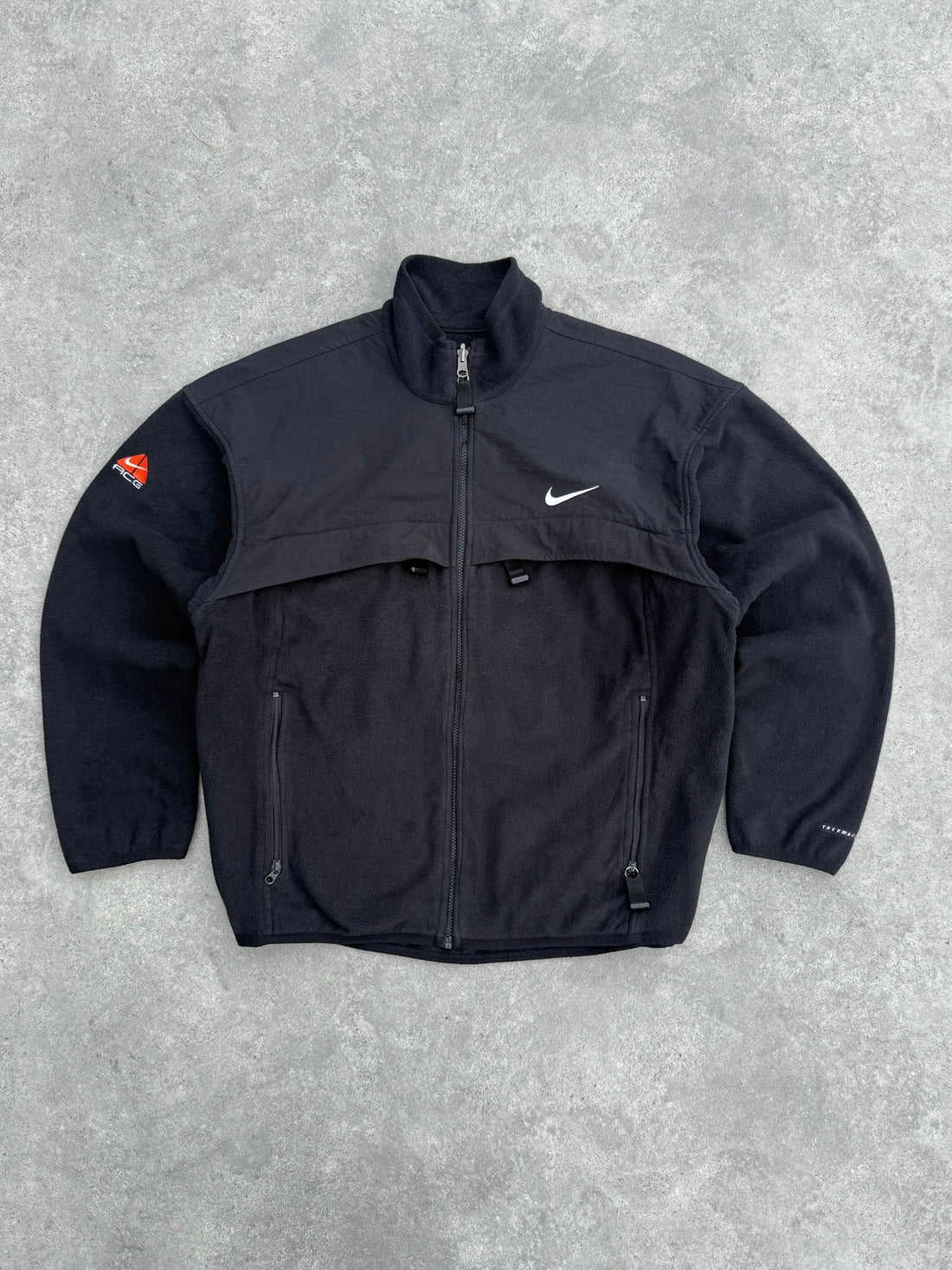 nike acg 1998 polartec fleece jacket in black orange, front view