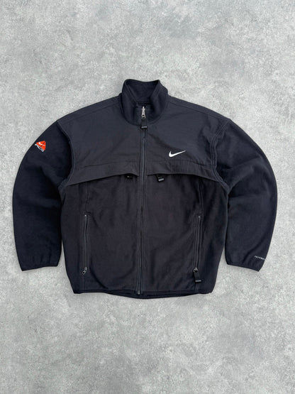 nike acg 1998 polartec fleece jacket in black orange, front view