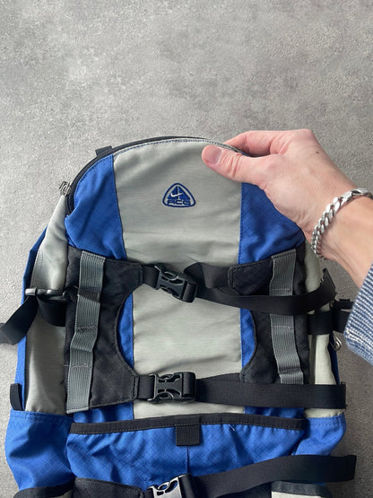 nike acg 1990s 40l technical trekking backpack in blue and grey, side view