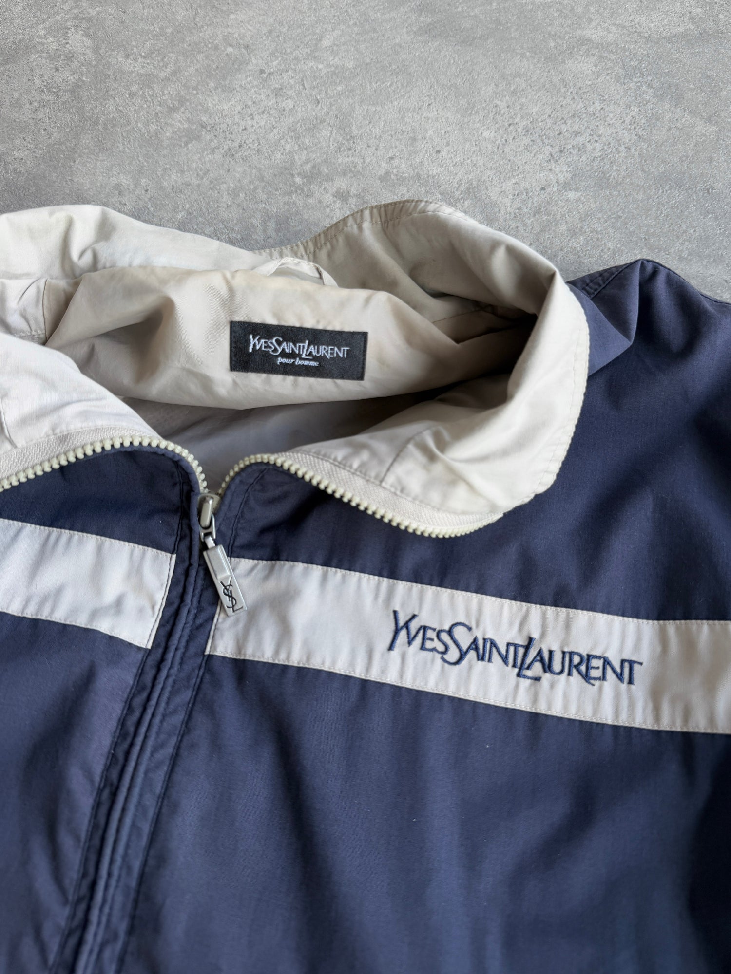 yves saint laurent 2001 lightweight spellout shell jacket, back view