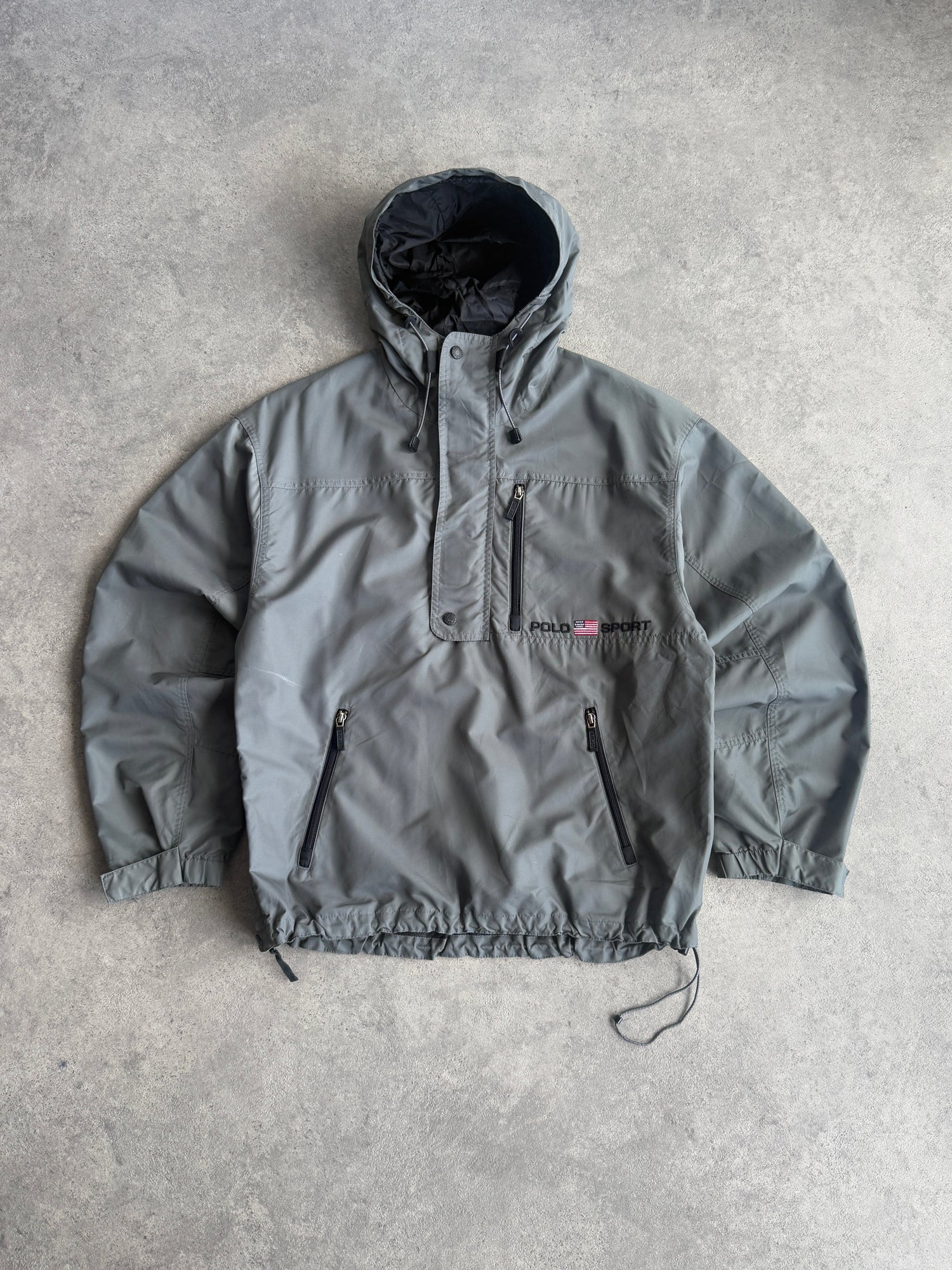 polo sport ralph lauren 1990s technical shell jacket in grey, front view