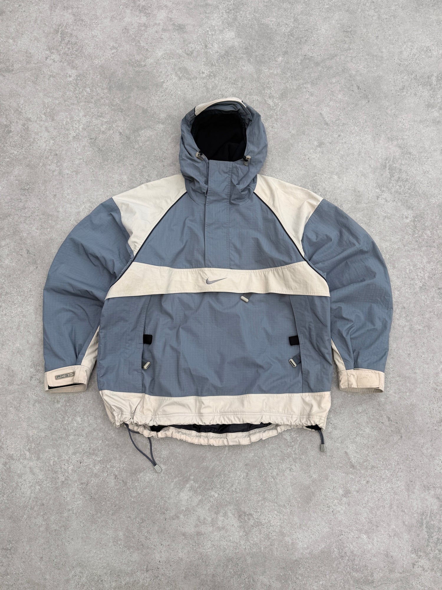 nike acg 1998 storm fit technical pullover jacket in blue grey bone, front view
