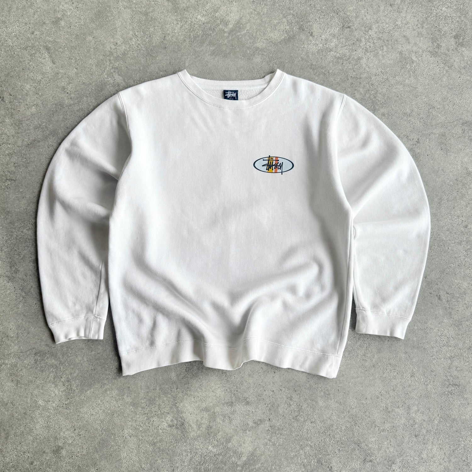 Stussy 1990s heavyweight graphic logo sweatshirt (L)