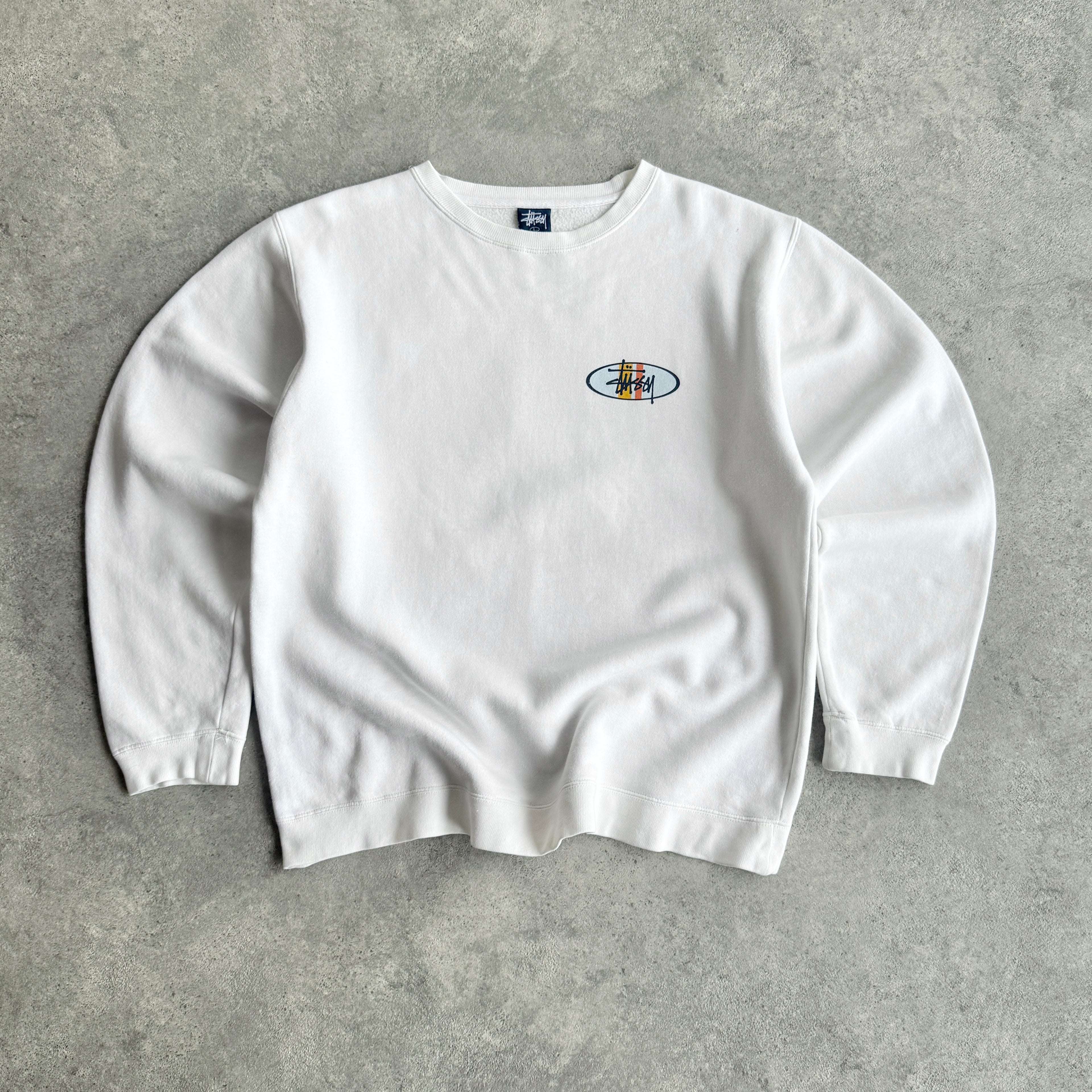 Stussy 1990s heavyweight graphic logo sweatshirt (L)