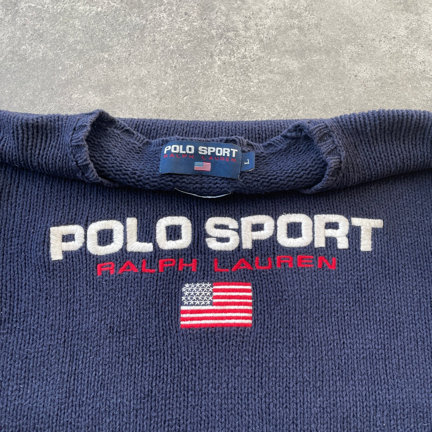 Polo Sport Ralph Lauren 1990s heavyweight spellout knitted jumper (L)