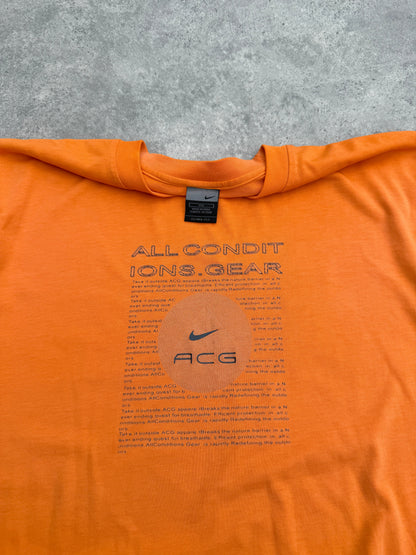 nike acg 2001 heavyweight graphic t-shirt in orange, graphic print detail