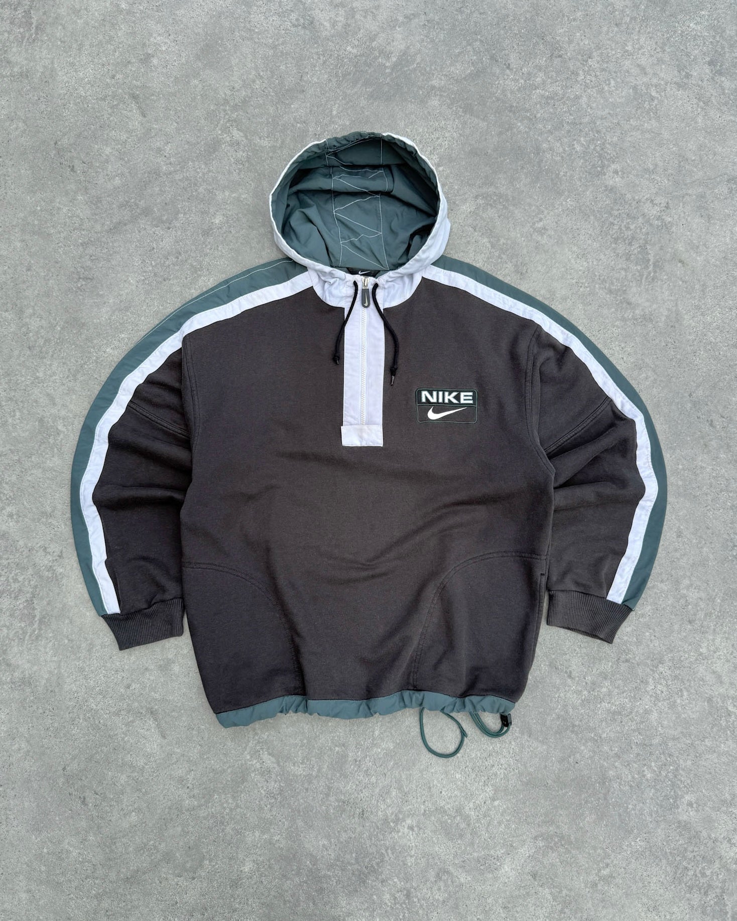 nike 1990s heavyweight embroidered spellout quarter zip hoodie, front view