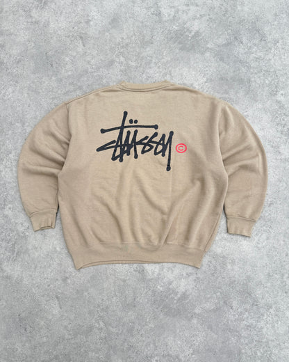 stussy 1990s heavyweight graphic sweatshirt in beige, back logo view