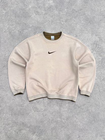 nike 2000s heavyweight embroidered swoosh sweatshirt in sand khaki, front view