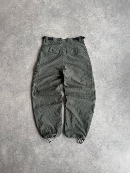 stussy 1990s technical parachute pants in olive grid, back view