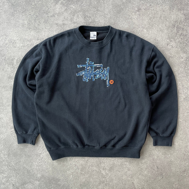 Stussy RARE 2000s heavyweight pixel script sweatshirt (L)