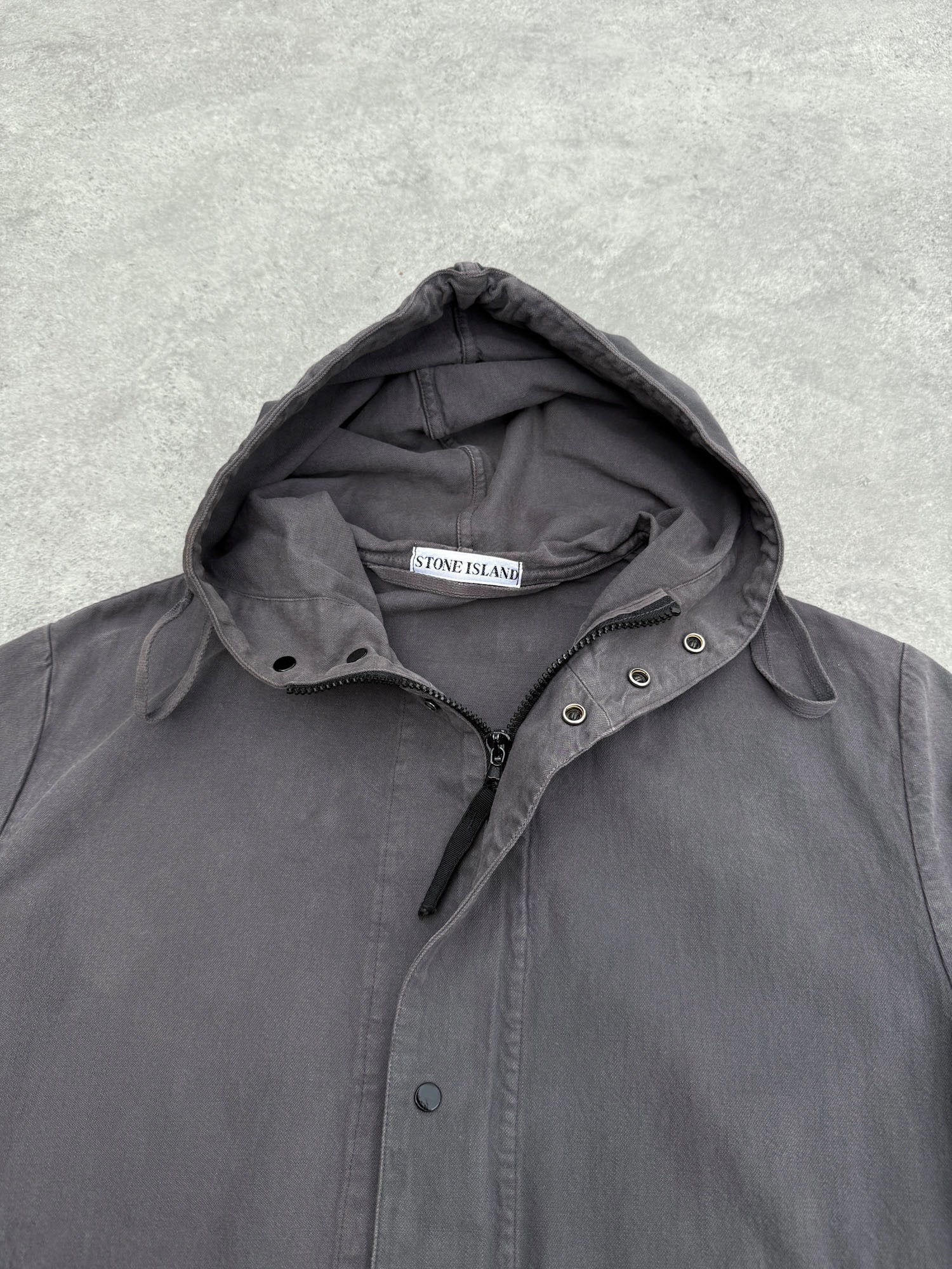 stone island s/s 1999 garment dyed hooded jacket, compass badge detail