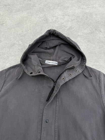 stone island s/s 1999 garment dyed hooded jacket, compass badge detail