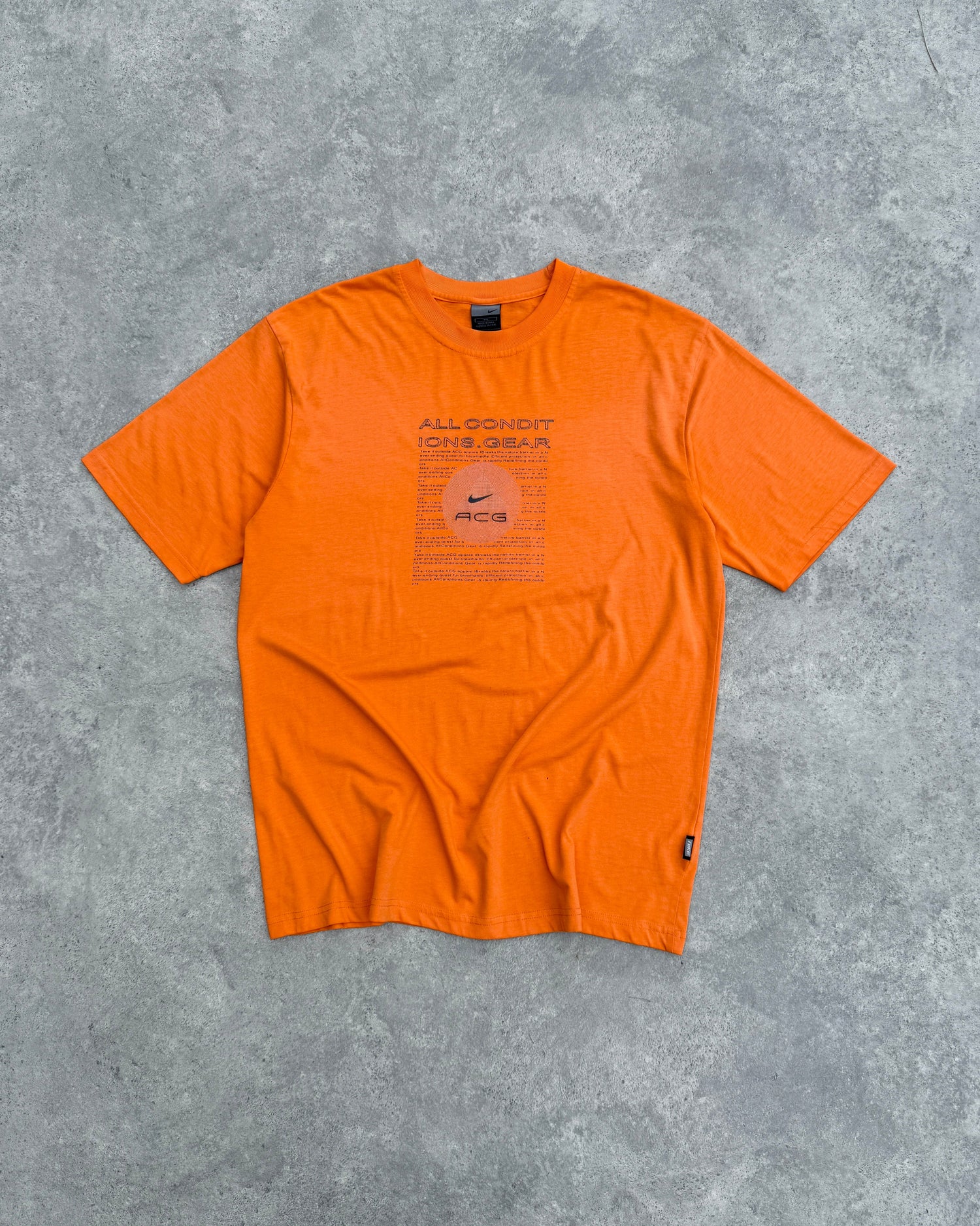 nike acg 2001 heavyweight graphic t-shirt in orange, front view