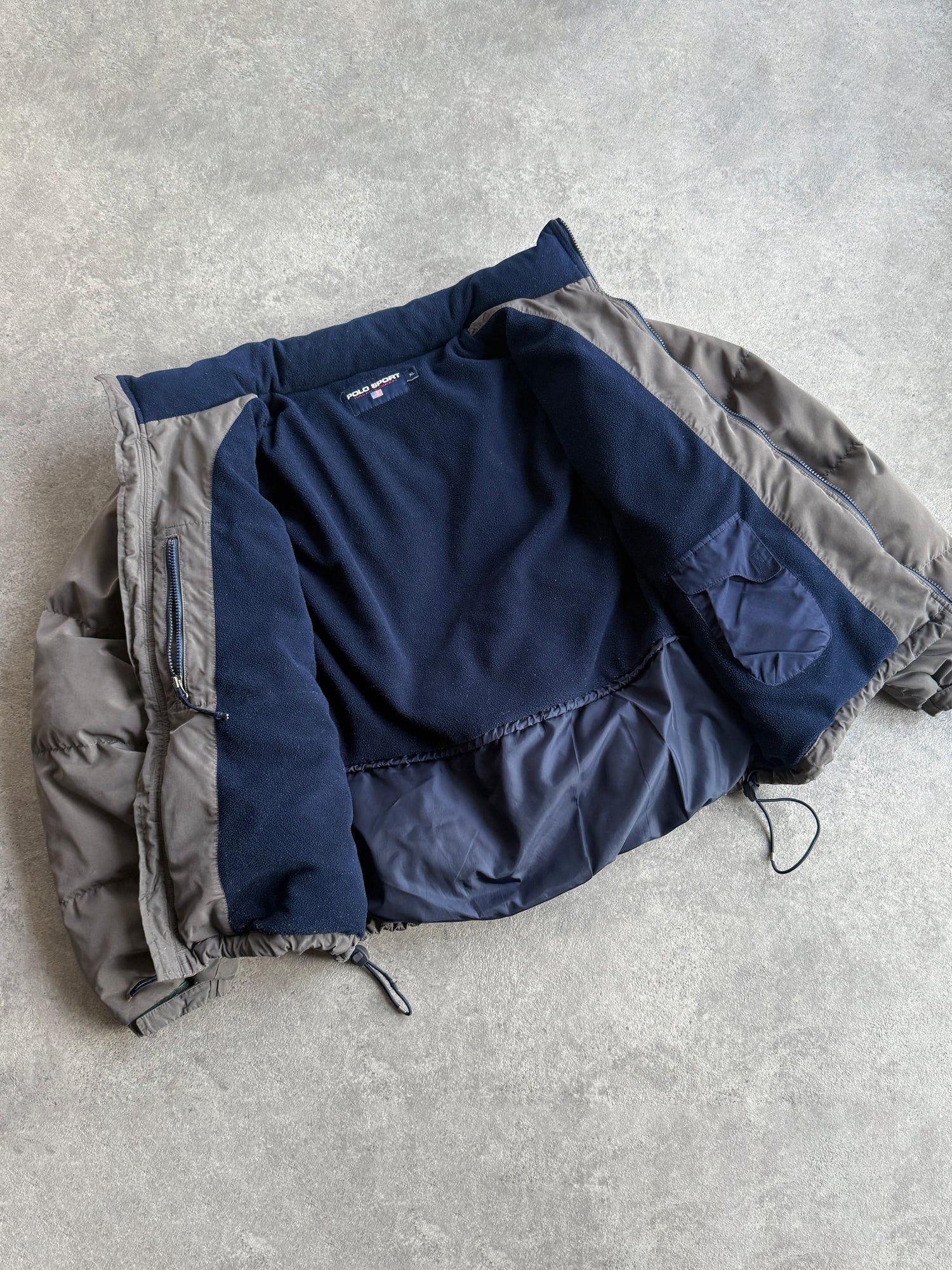 polo sport ralph lauren 1990s fleece lined puffer jacket, fleece lined interior detail