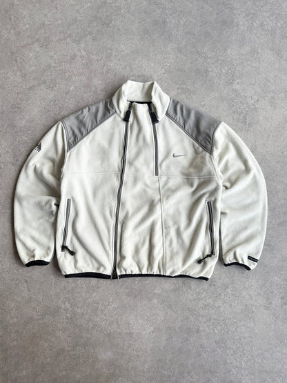 nike acg 1990s technical dual zip polartec fleece in off-white, front view