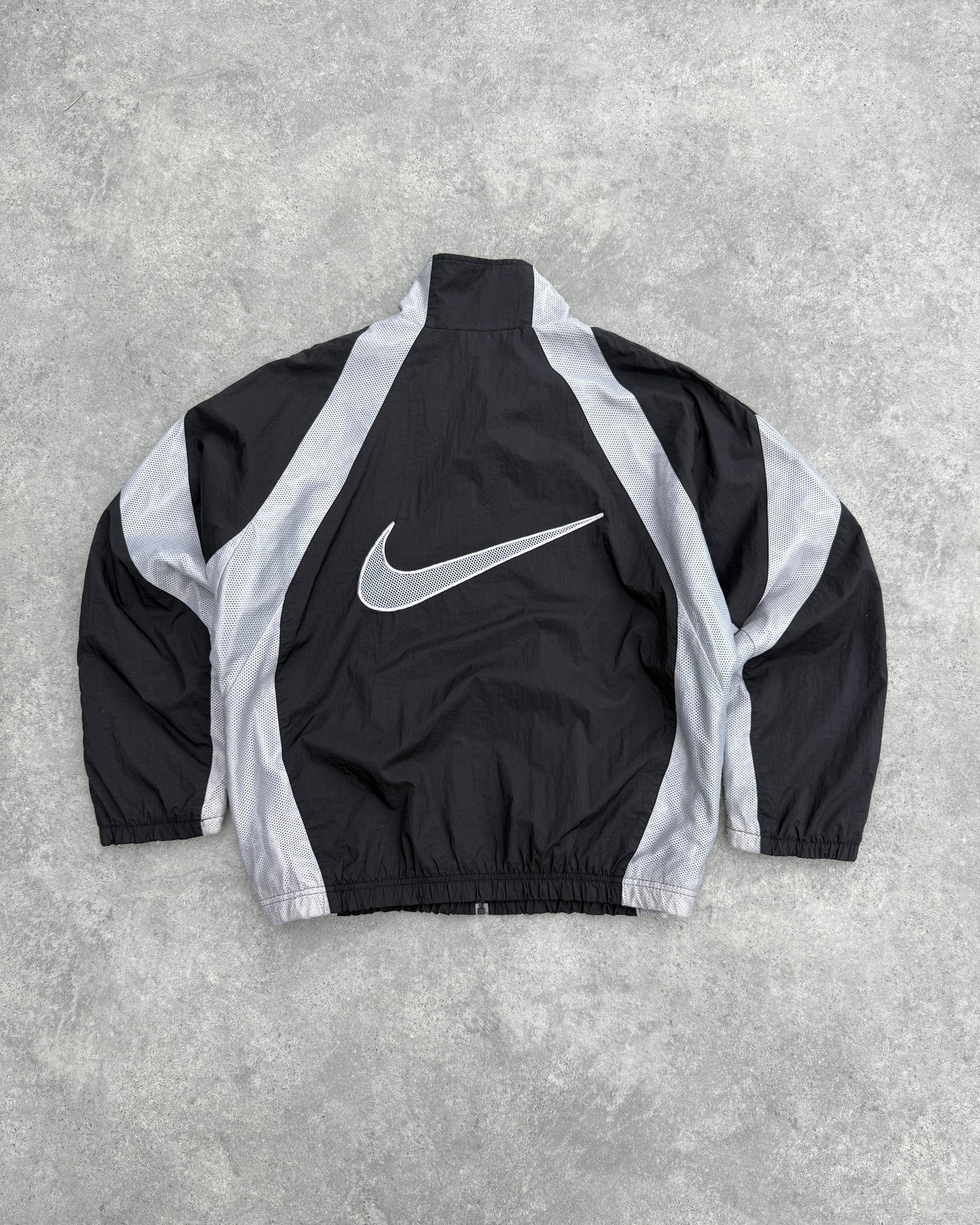 nike air 1990s lightweight swoosh shell jacket, back swoosh graphic view