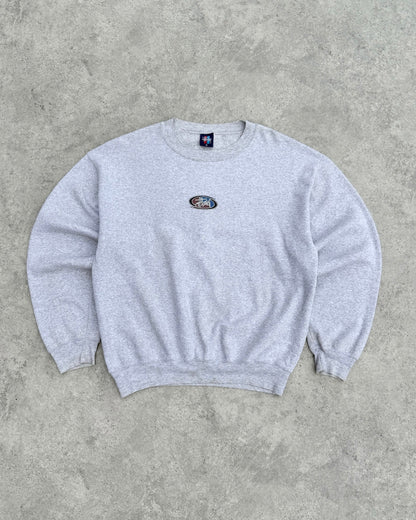 stussy 1990s heavyweight graphic sweatshirt in ash grey, back print view