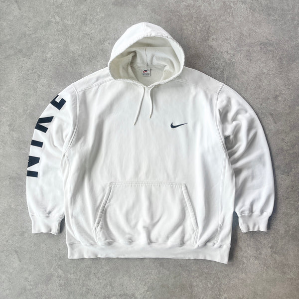 Nike 1990s heavyweight embroidered spellout hoodie (XXL)