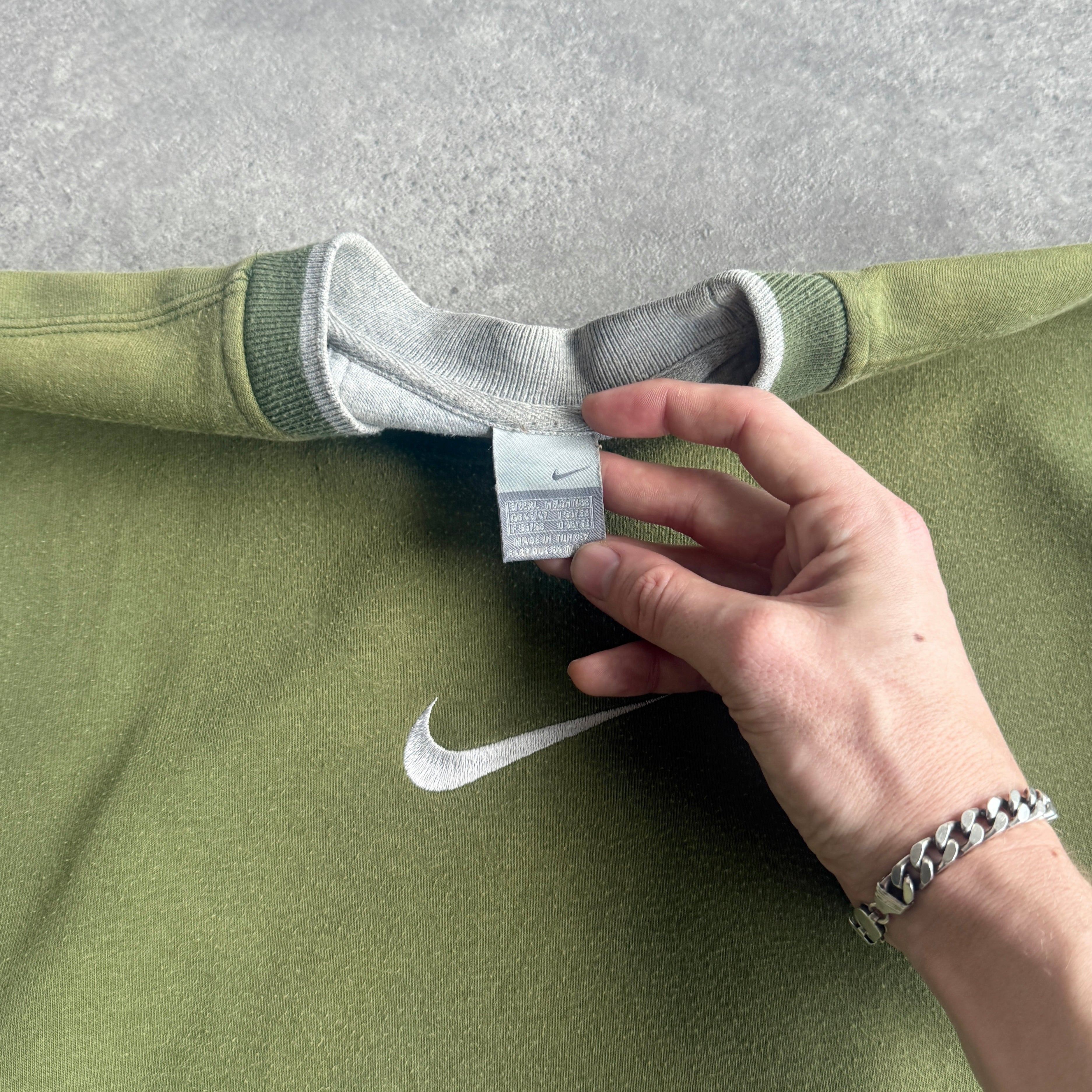 nike retro logo heavyweight sweatshirt in noble green