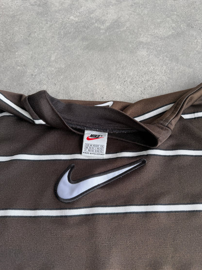 nike 1990s heavyweight striped t-shirt in faded black, back view