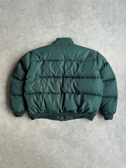 ralph lauren 1990s down fill bomber puffer jacket in green, back view