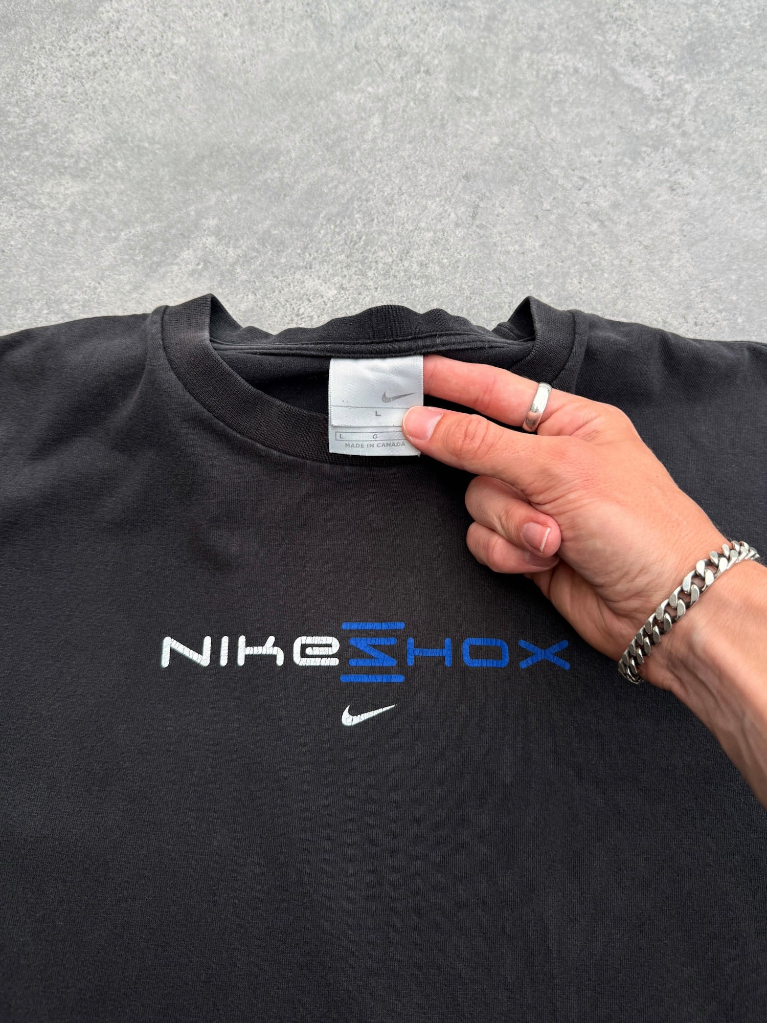 nike shox 2000s heavyweight graphic t-shirt in black, back view