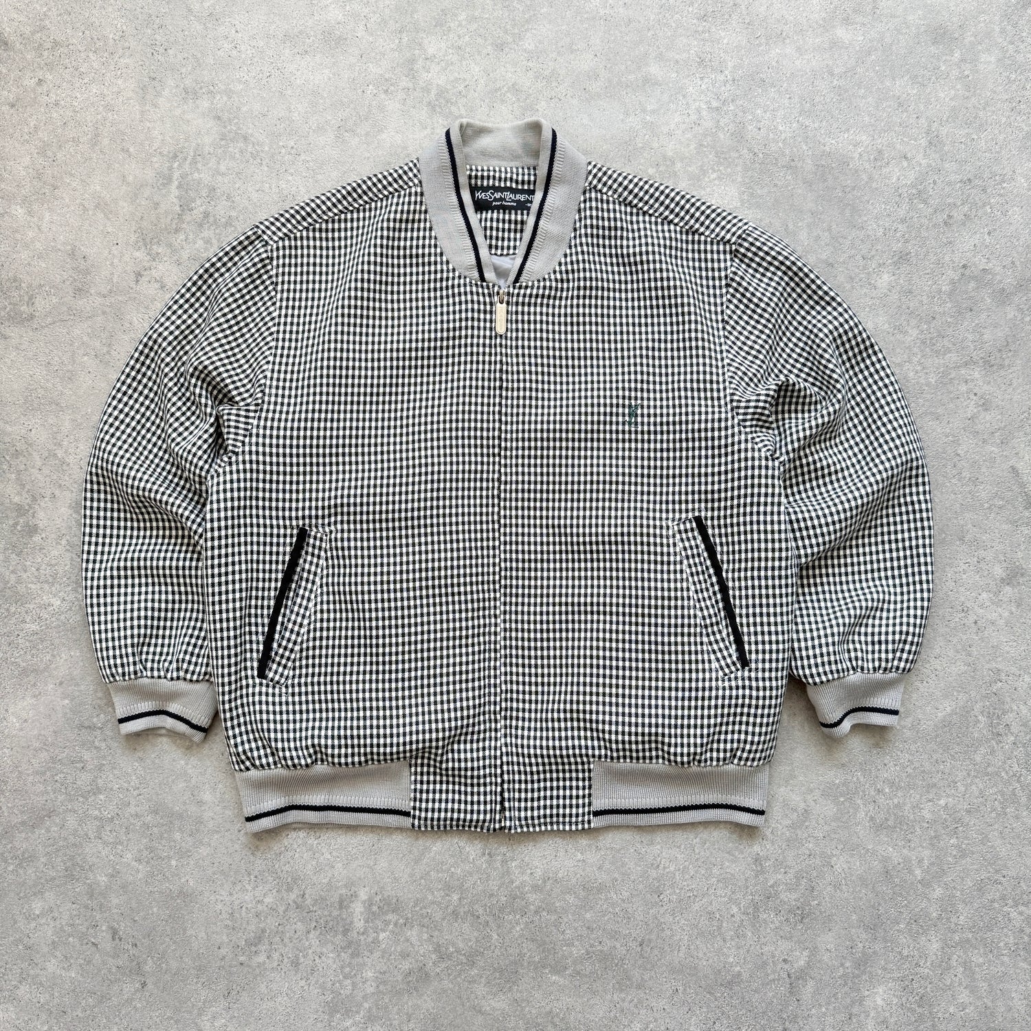 YSL 2000s embroidered check bomber jacket (M)