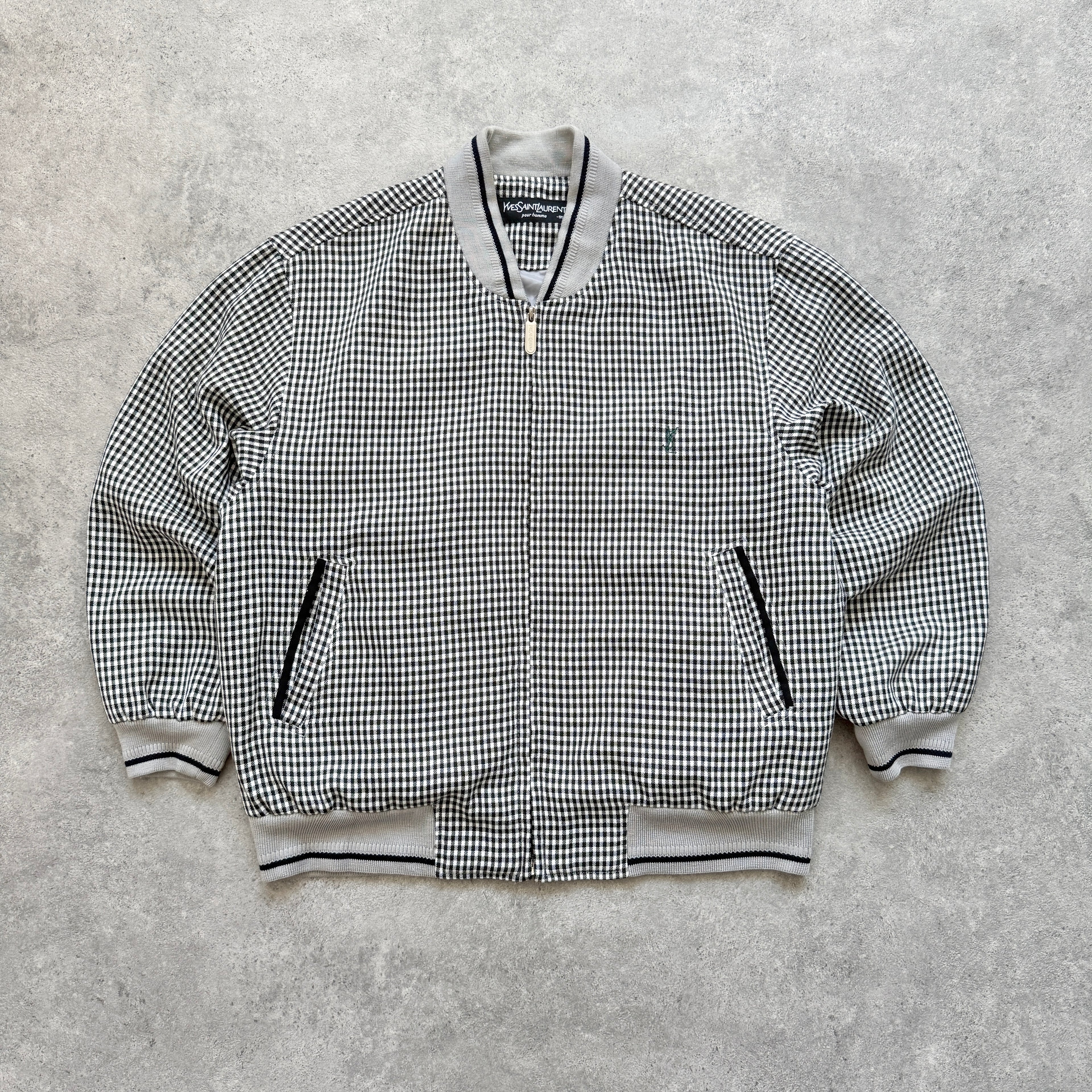 YSL 2000s embroidered check bomber jacket (M)