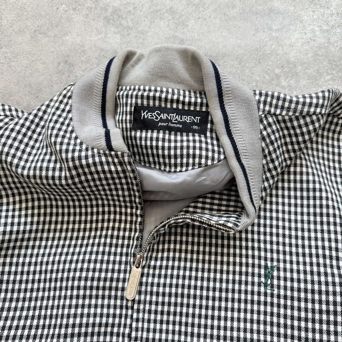 YSL 2000s embroidered check bomber jacket (M)
