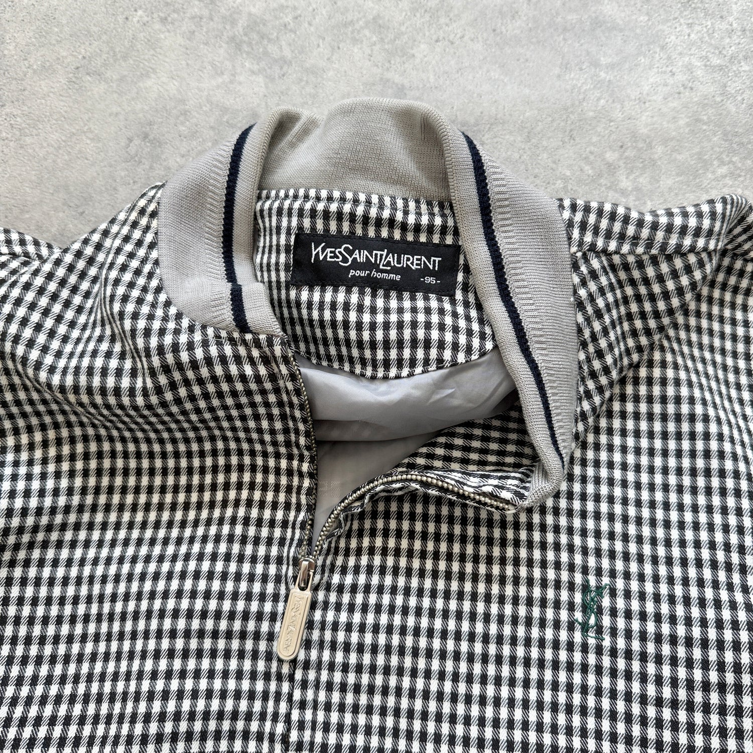 YSL 2000s embroidered check bomber jacket (M)