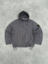 stone island s/s 1999 garment dyed hooded jacket in charcoal grey, front view