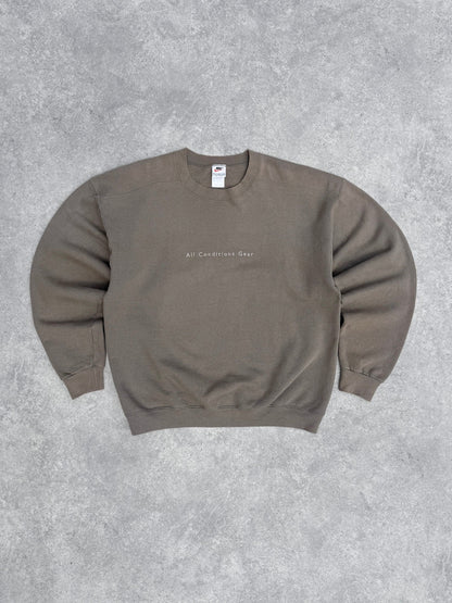 nike acg 1990s heavyweight embroidered spellout sweatshirt in washed brown, front view