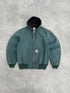carhartt 1999 j06htg quilted lined hooded active jacket in spruce green, front view