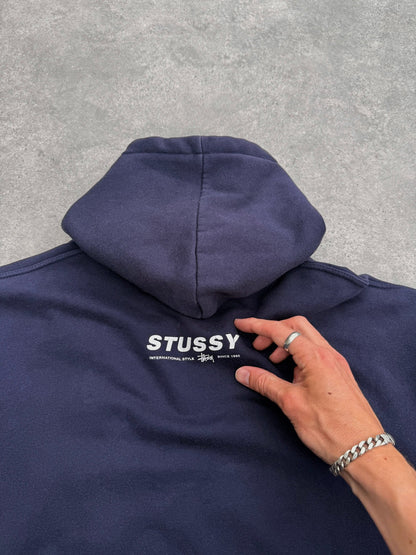 stussy 2000s heavyweight graphic hoodie, chest logo detail