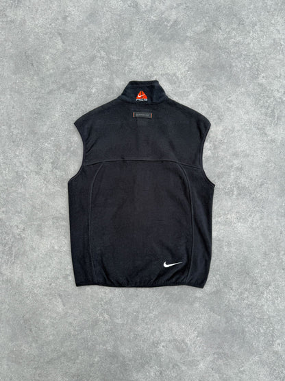 nike acg 1990s technical fleece vest jacket in black orange, back view