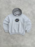 nike 1990s heavyweight embroidered spellout hoodie in grey marl, front view