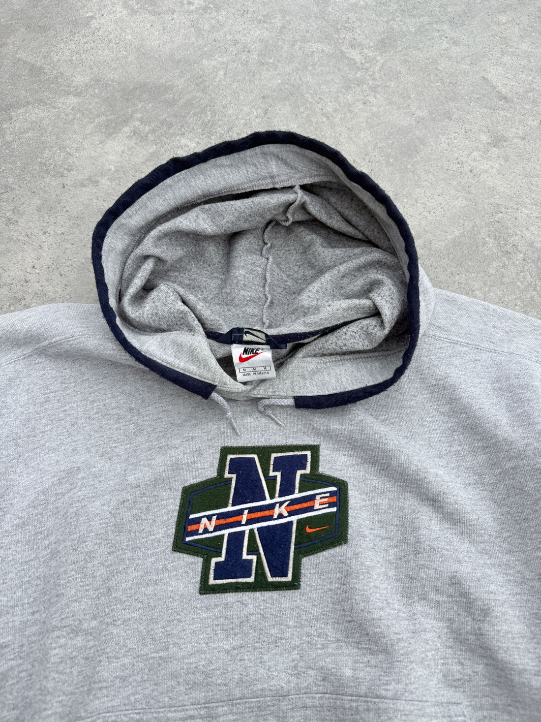 nike 1990s heavyweight embroidered spellout logo hoodie (m)