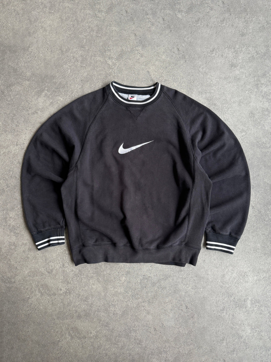 nike 1990s heavyweight embroidered sweatshirt in washed black, front view