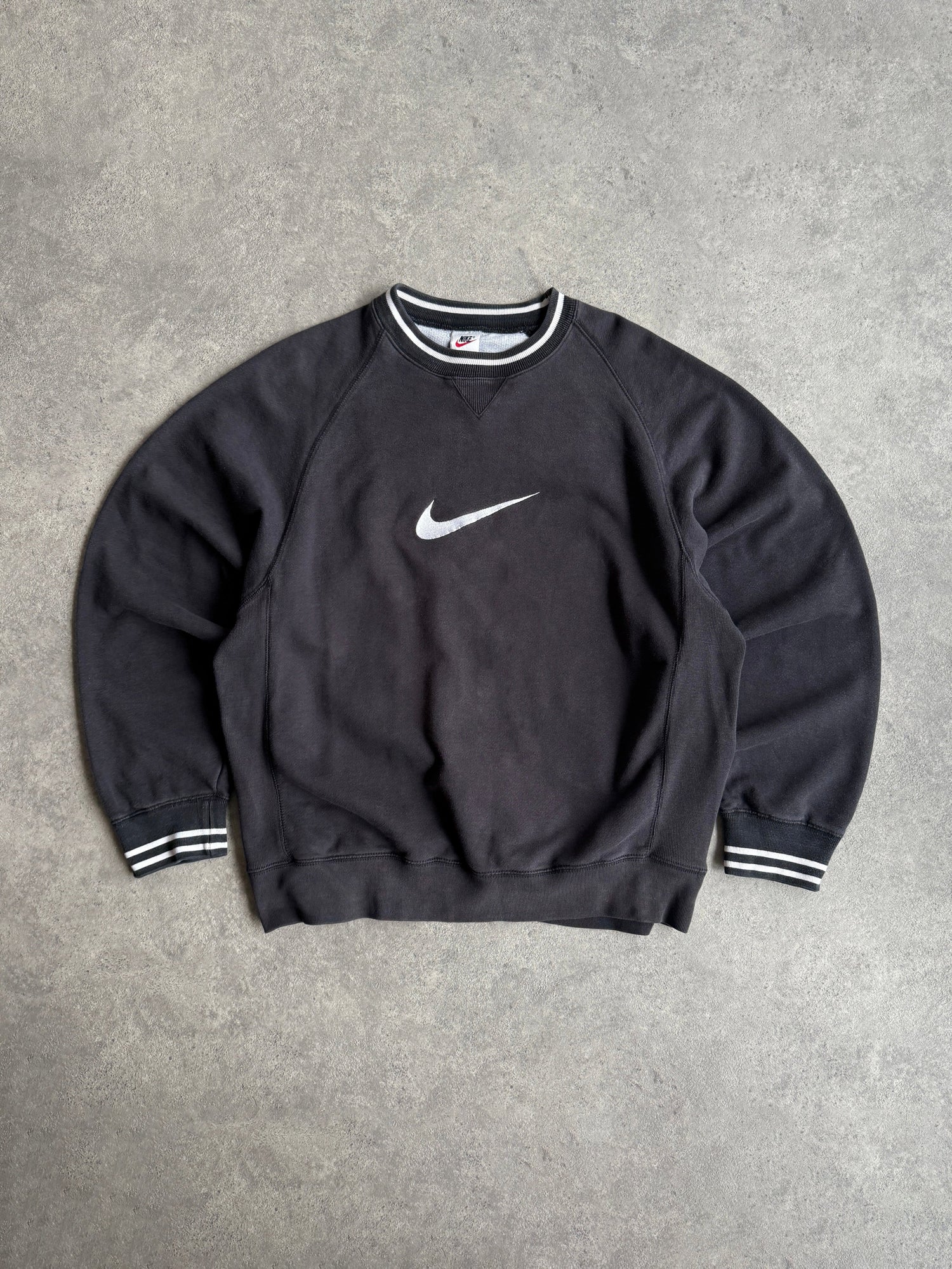 nike 1990s heavyweight embroidered sweatshirt in washed black, front view