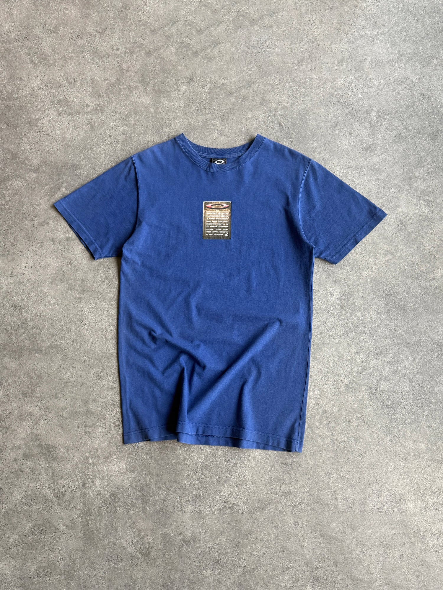 oakley software 2000s heavyweight graphic t-shirt in deep blue, front view
