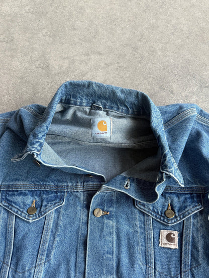 carhartt 1990s j12dst heavyweight denim chore jacket, chest pocket detail