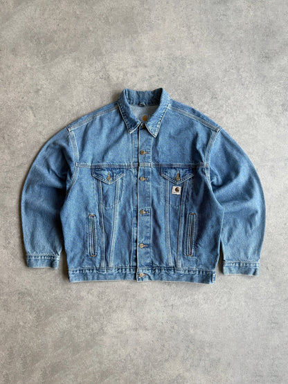 carhartt 1990s j12dst heavyweight denim chore jacket (l)