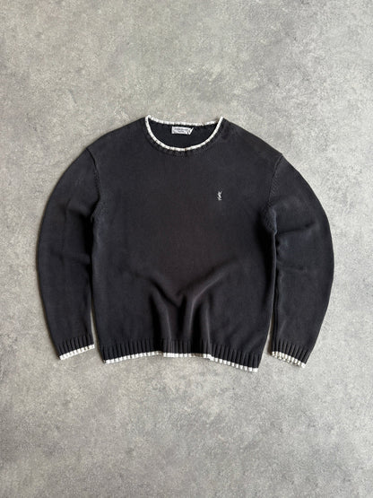 yves saint laurent 2000s heavyweight embroidered knitted jumper (l)