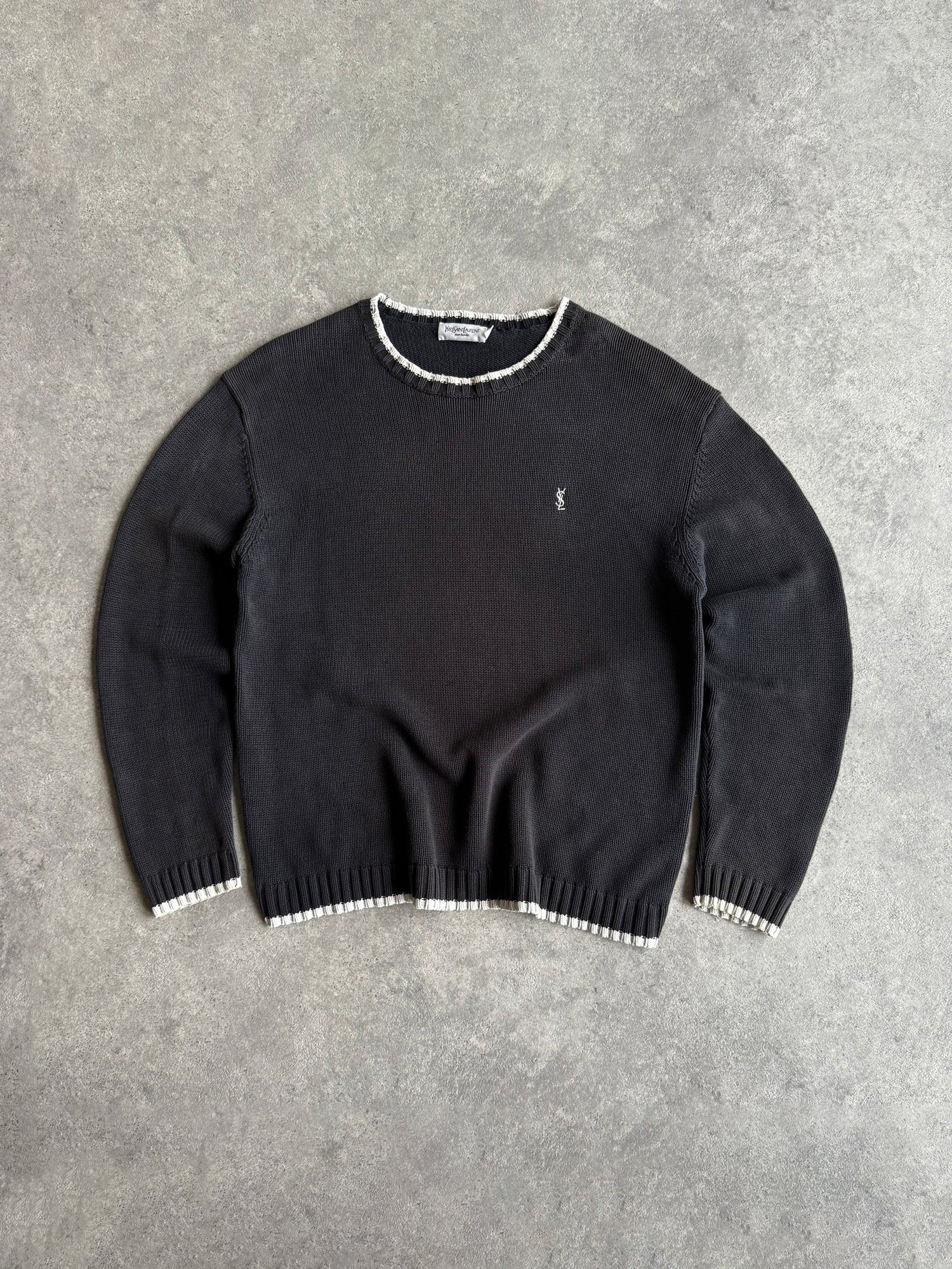 yves saint laurent 2000s embroidered knitted jumper in black, front view