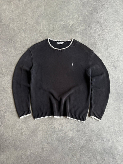 yves saint laurent 2000s embroidered knitted jumper in black, front view