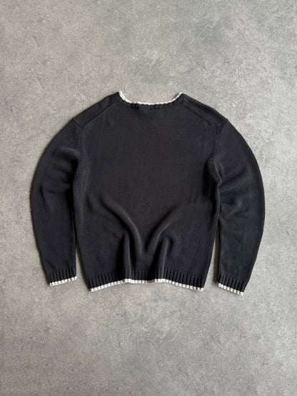 yves saint laurent 2000s embroidered knitted jumper in black, ysl logo detail