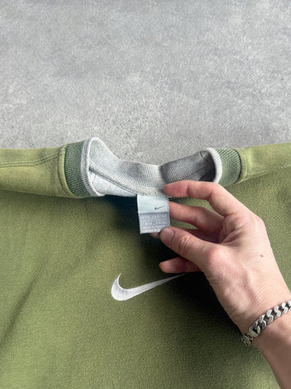 nike 2000s heavyweight embroidered swoosh sweatshirt in green, back view