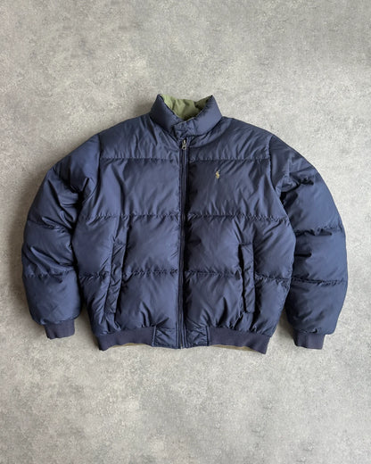 ralph lauren 1990s reversible down puffer jacket, olive side front view