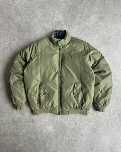 ralph lauren 1990s reversible down puffer jacket, olive side back view